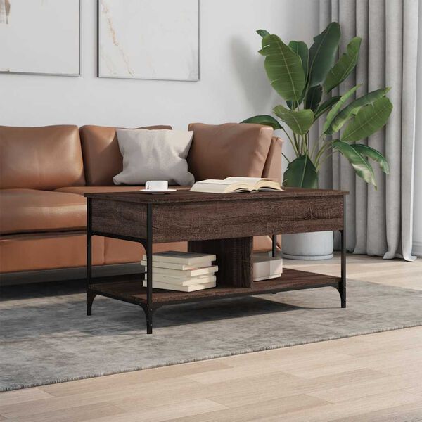 vidaXL Coffee Table Brown Oak 100x50x50 cm Engineered Wood and Metal