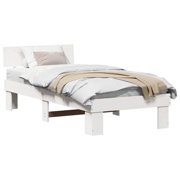 vidaXL Bed Frame with Headboard White 75 x 190 cm Solid Pine Wood