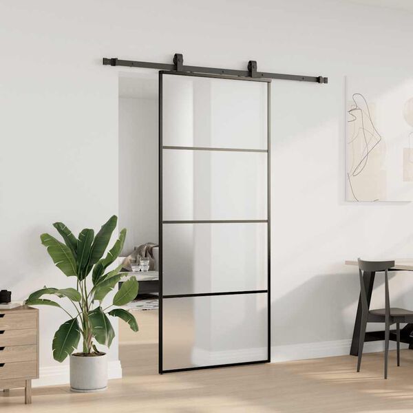 vidaXL Sliding Door with Hardware Set Black 90x205 cm ESG Glass