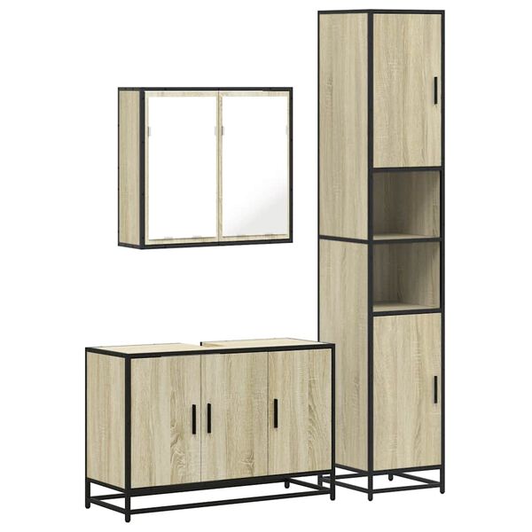 vidaXL 3 Piece Bathroom Furniture Set Sonoma Oak Engineered Wood