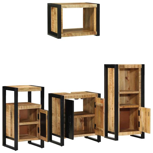 vidaXL Bathroom Furniture Set 4 pcs Brown and Black Solid Mango Wood
