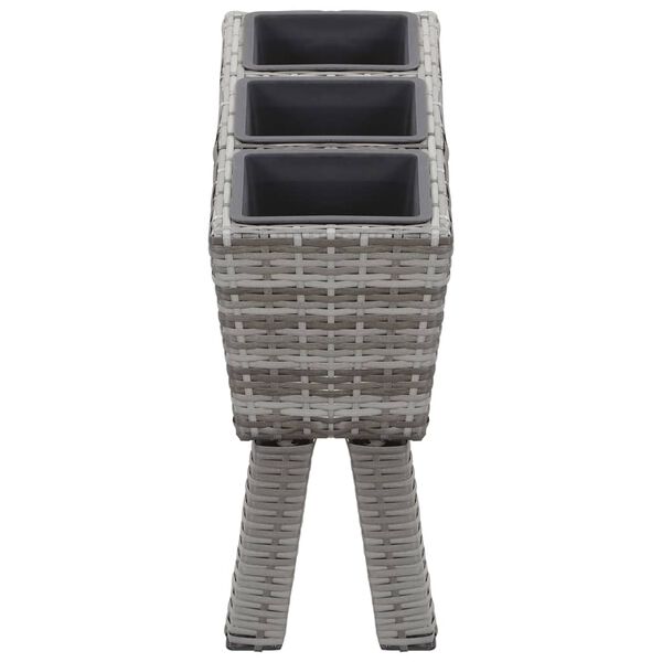 vidaXL Garden Raised Bed with Legs and 3 Pots 72x25x50 cm Poly Rattan Grey