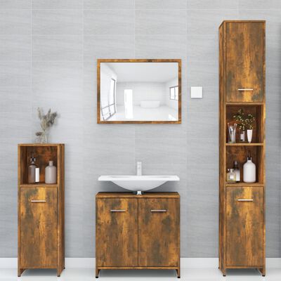 vidaXL Bathroom Cabinet Smoked Oak 30x30x183.5 cm Engineered Wood