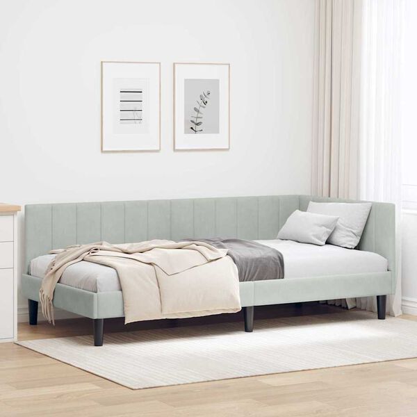 vidaXL Corner Bed Frame Light Grey 100 cm x 200 cm Velvet