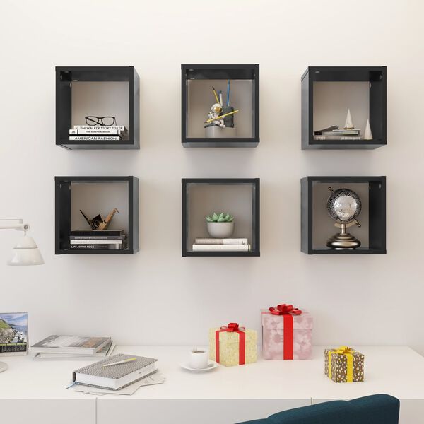 vidaXL Wall Cube Shelves 6 pcs Grey 26x15x26 cm