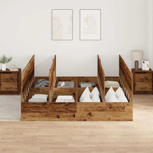vidaXL Storage Bed Frame Old Wood 180 x 200 cm Engineered Wood