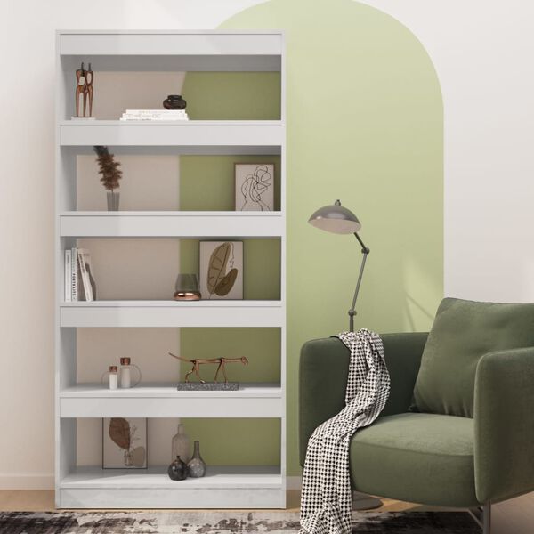 vidaXL Book Cabinet/Room Divider High Gloss White 80x30x166 cm Engineered Wood