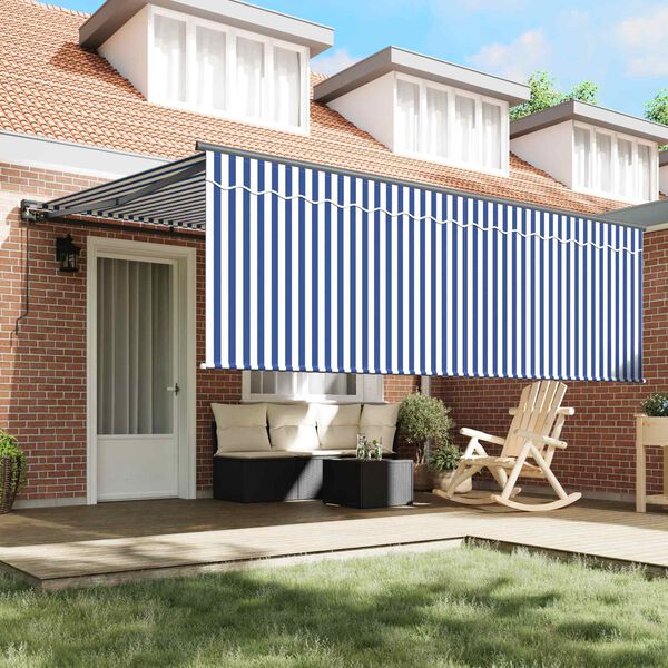 vidaXL Retractable Awning Manual Blue and White 400 x 300 cm