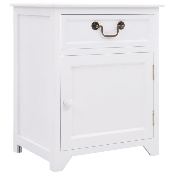 vidaXL Bedside Cabinet White 40x30x50 cm Paulownia Wood