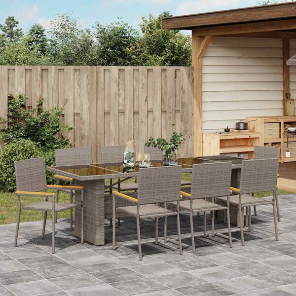 vidaXL Garden Dining Set 9 pcs Grey Poly Rattan