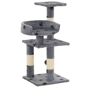 vidaXL Cat Tree | Grey with paw prints | Particle board, plush, sisal rope