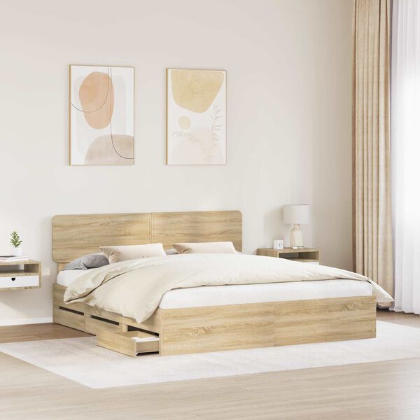 vidaXL Bed Frame with Drawer Sonoma Oak 200 x 200 cm Engineer Wood