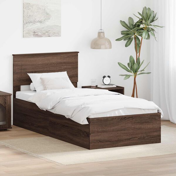 vidaXL Bed Frame with Headboard Brown Oak 120 x 200 cm Engineered Wood