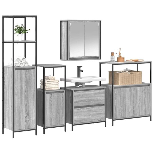 vidaXL 2 Piece Bathroom Furniture Set Grey Sonoma Engineered Wood