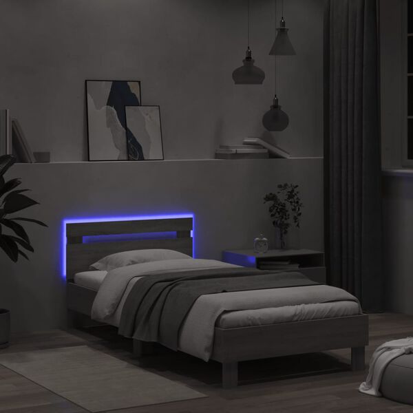 vidaXL Bed Frame without Mattress with LED Lights Grey Sonoma 100x200 cm