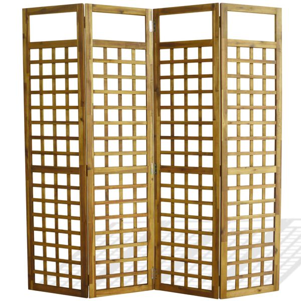 vidaXL 4-Panel Room Divider / Trellis Solid Acacia Wood 160x170 cm