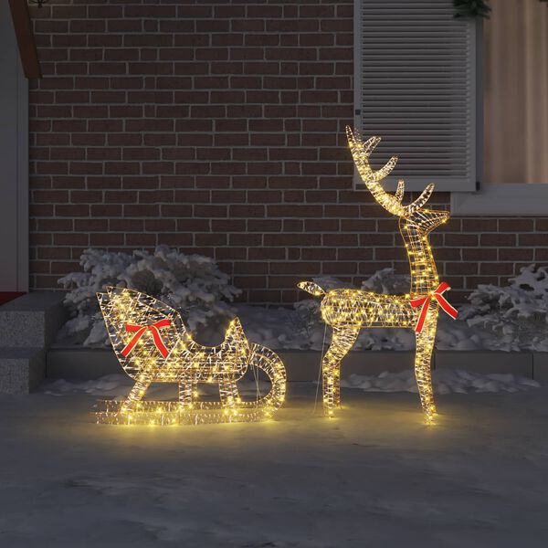 vidaXL Reindeer Pull Sleigh Warm white 70 x 26 x 129 cm PET