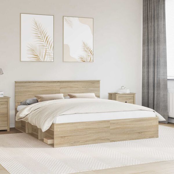 vidaXL Bed Frame with Headboard Sonoma 200 x 200 cm Engineered wood