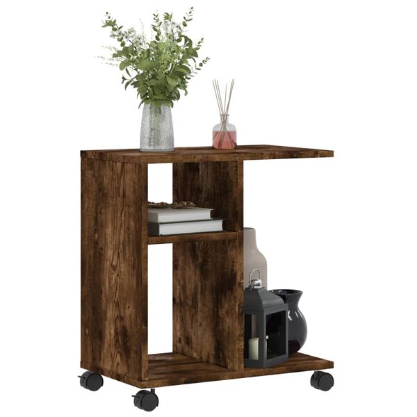 vidaXL Side Table with Wheels Smoked Oak 50x30x55 cm Engineered Wood