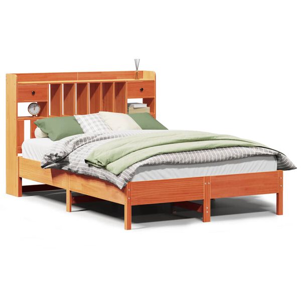 vidaXL Bookcase Bed without Mattress Wax Brown 150x200 cm King Size Solid Wood Pine