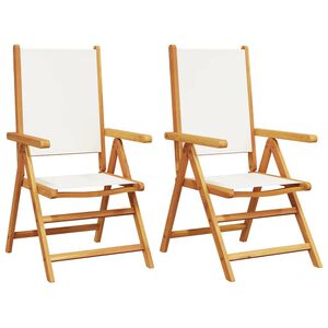 vidaXL Folding Chairs 2 pcs Cream White Solid Wood Acacia and Fabric