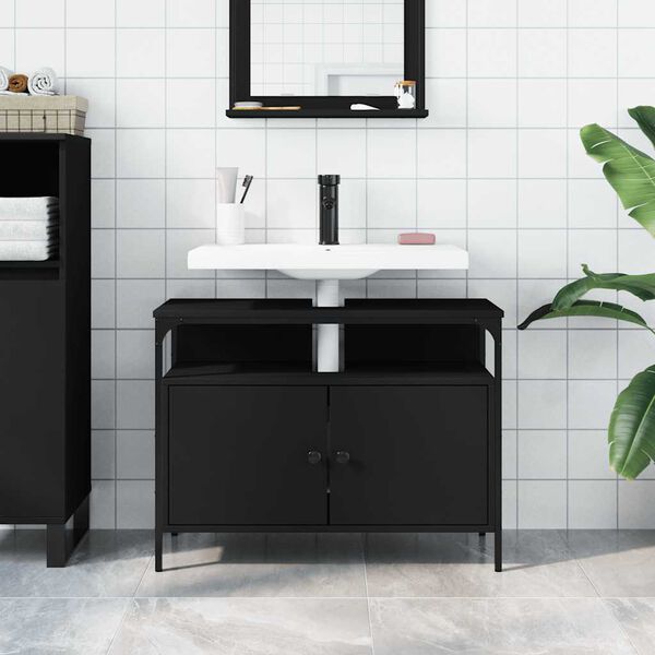 vidaXL Bathroom Sink Cabinet Black 80x30x60 cm Engineered Wood