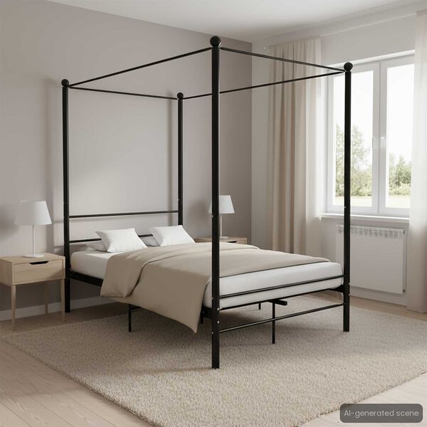 vidaXL Bed Frame with Canopy without Mattress Black 140x200 cm Metal