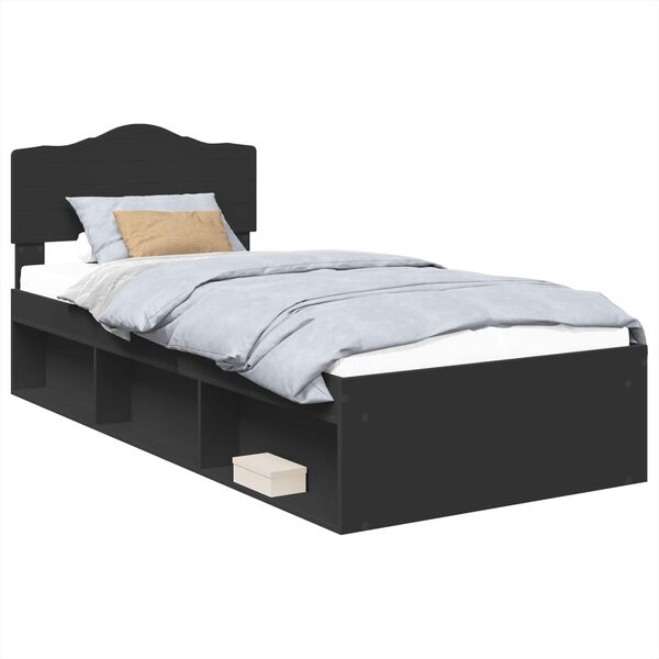 vidaXL Bed Frame with Headboard Black 75 x 190 cm Solid Pine Wood
