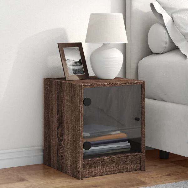 vidaXL Bedside Cabinet with Glass Door Brown Oak 35x37x42 cm