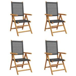 vidaXL Reclining Folding Chairs 4 pcs Black Poly Rattan and Solid Wood