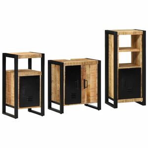 vidaXL Bathroom Furniture Set 3 pcs Brown and Black Solid Mango Wood