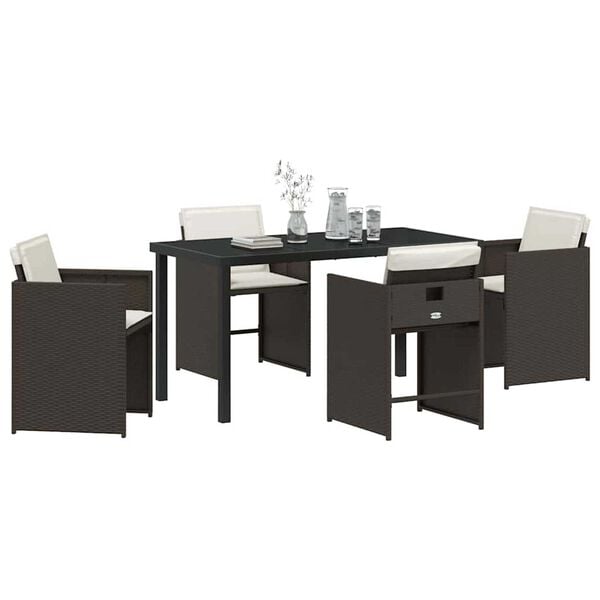 vidaXL Garden Dining Set 5 pcs Brown Poly Rattan