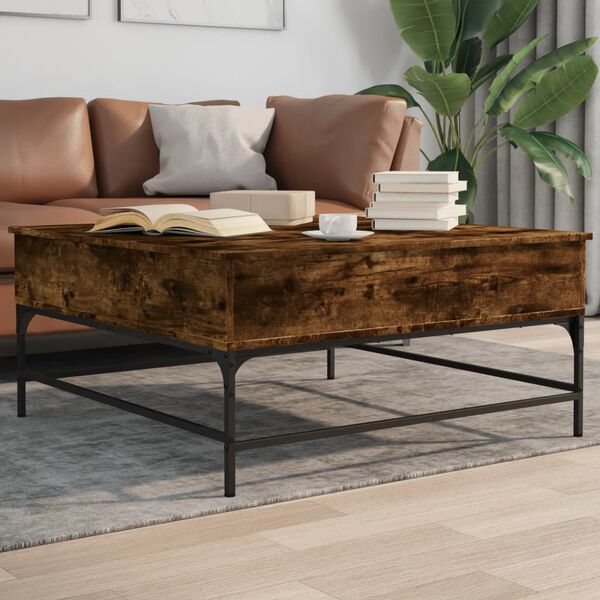 vidaXL Coffee Table Smoked Oak 95x95x45 cm Engineered Wood and Metal