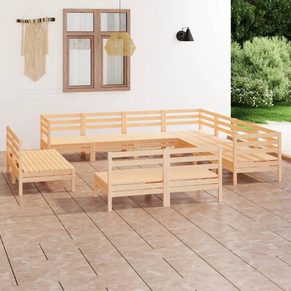 vidaXL 11 Piece Garden Lounge Set Solid Wood Pine