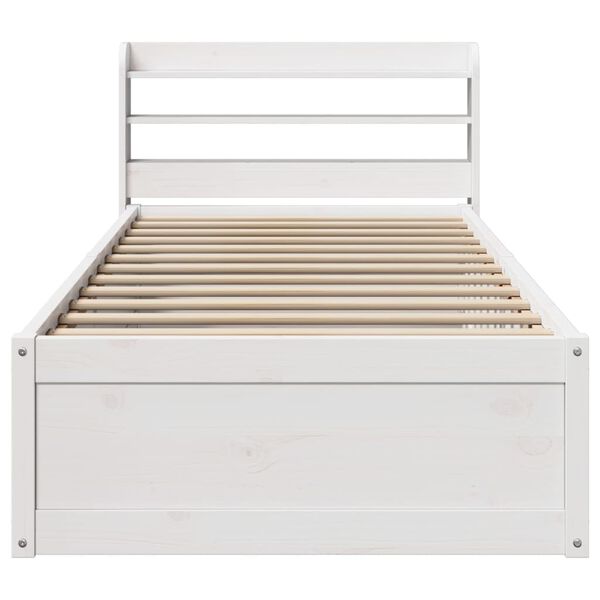 vidaXL Bed Frame with Headboard White 75x190 cm Small Single Solid Wood Pine
