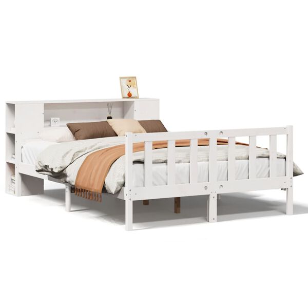 vidaXL Bookcase Bed without Mattress White 150x200 cm King Size Solid Wood Pine