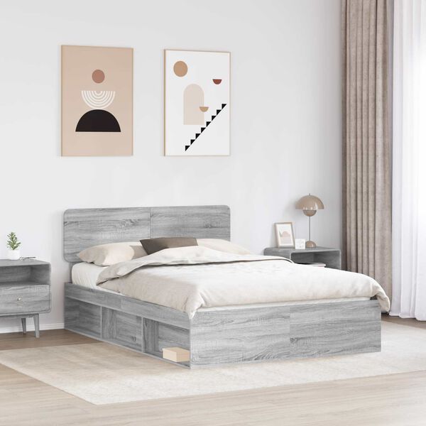 vidaXL Bed Frame Grey Sonoma 140 x 200 cm Solid Pine Wood