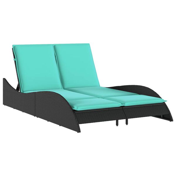 vidaXL Sun Lounger with Cushions Black 114x205x73 cm Poly Rattan