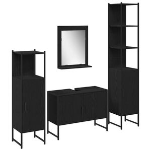 vidaXL Bathroom Furniture Set with Shelf 4 pcs Black Engineered wood