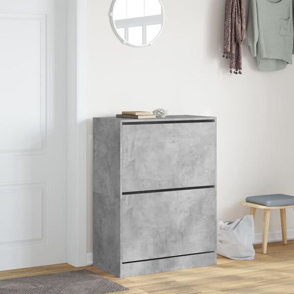 vidaXL Shoe Cabinet with 2 Flip-Drawers Concrete Grey 80x42x108 cm