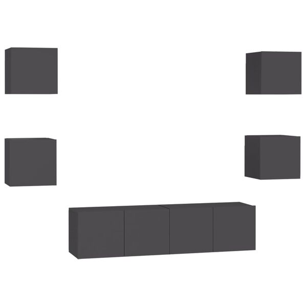 vidaXL 6 Piece TV Cabinet Set Grey Engineered Wood