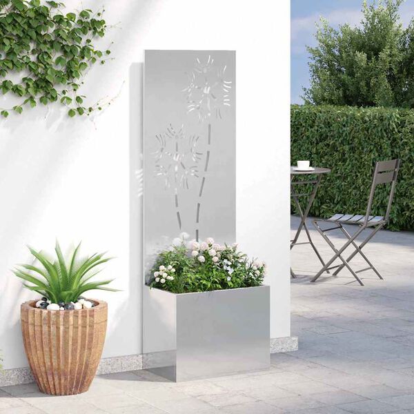vidaXL Garden Privacy Screen Floral Sliver 50 x 140 cm Stainless steel