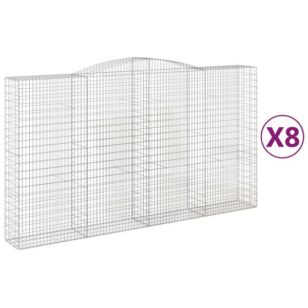 vidaXL Arched Gabion Baskets 8 pcs 400x50x220/240 cm Galvanised Iron