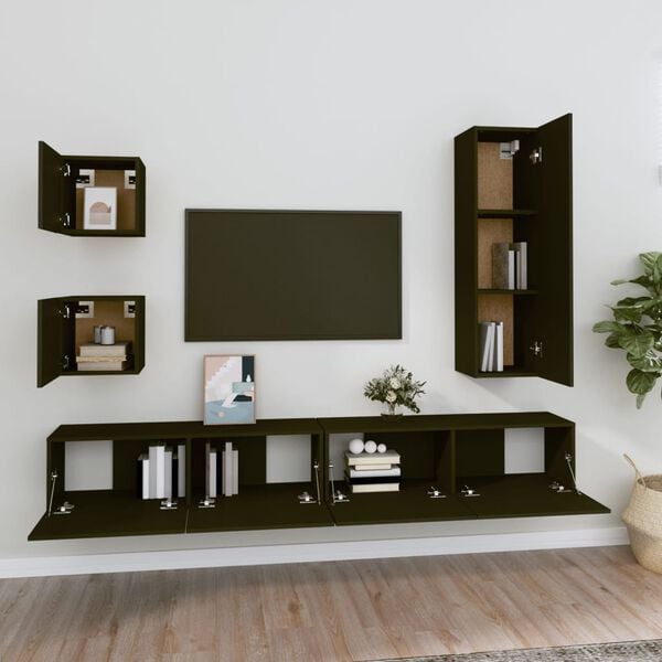 vidaXL 5 Piece TV Cabinet Set Black Engineered Wood