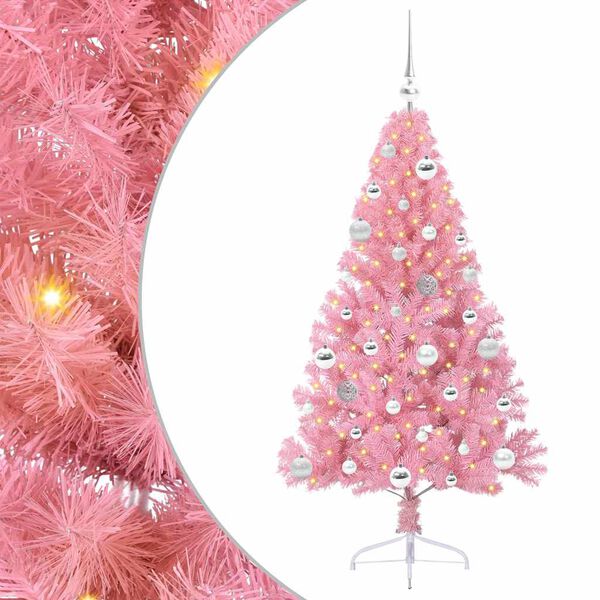 vidaXL Artificial Pre-lit Christmas Tree with 150 LEDs Pink 150 cm PVC