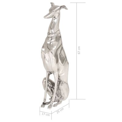 vidaXL Hunter Dog Sculpture Solid Aluminium 25x17x67 cm Silver