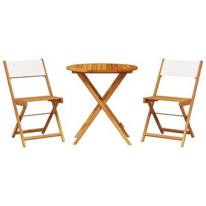 vidaXL 3 Piece Bistro Set Cream White Fabric and Solid Wood