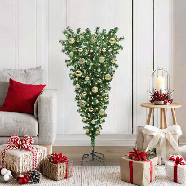 vidaXL Upside-down Artificial Pre-lit Christmas Tree with Ball Set PVC