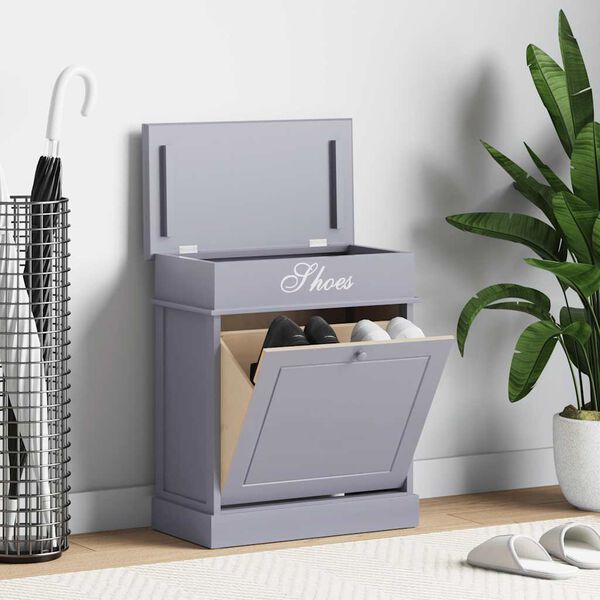 vidaXL Shoe Cabinet Grey 50x28x58 cm Paulownia Wood