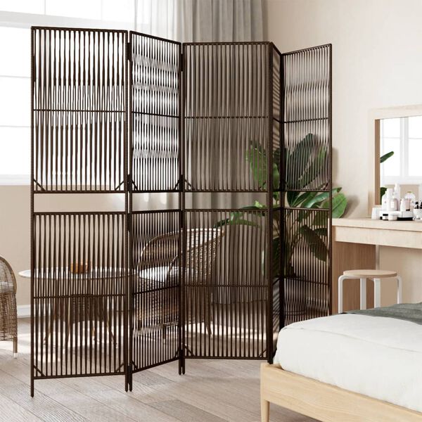 vidaXL Room Divider 5 Panels Brown Poly Rattan